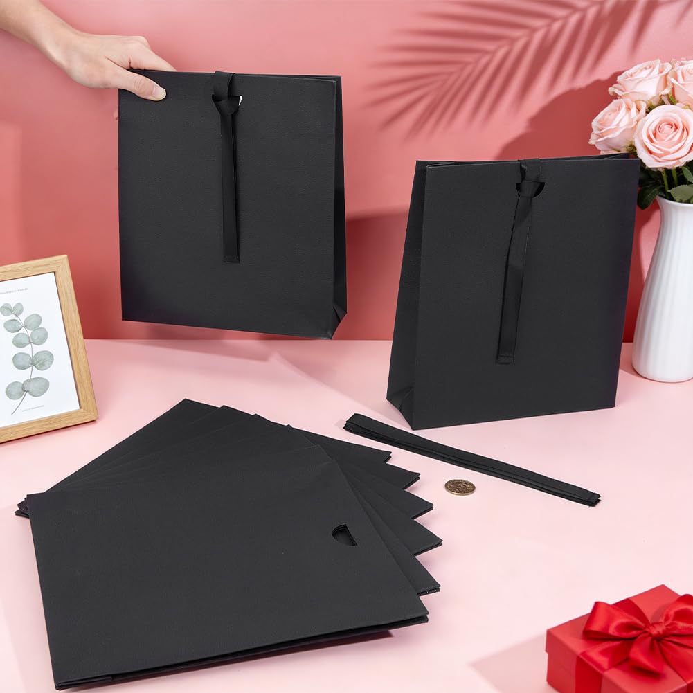 BENECREAT Sacs Cadeau Noirs Ruban Satin 22x25 cm x12