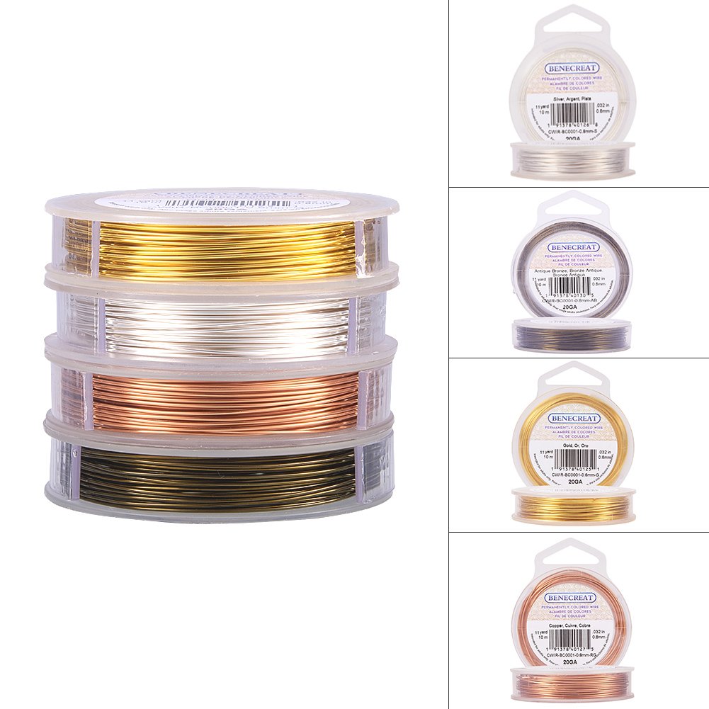 Benecreat Fil Bijoux Cuivre 0,8 mm 4 Couleurs 10 m