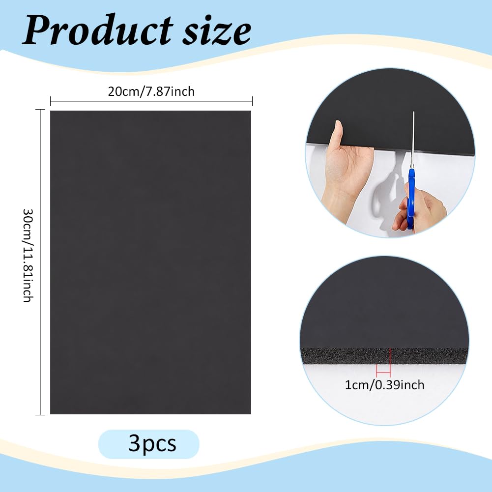 BENECREAT Feuille mousse PVC noire 30x20 cm 10 mm x3