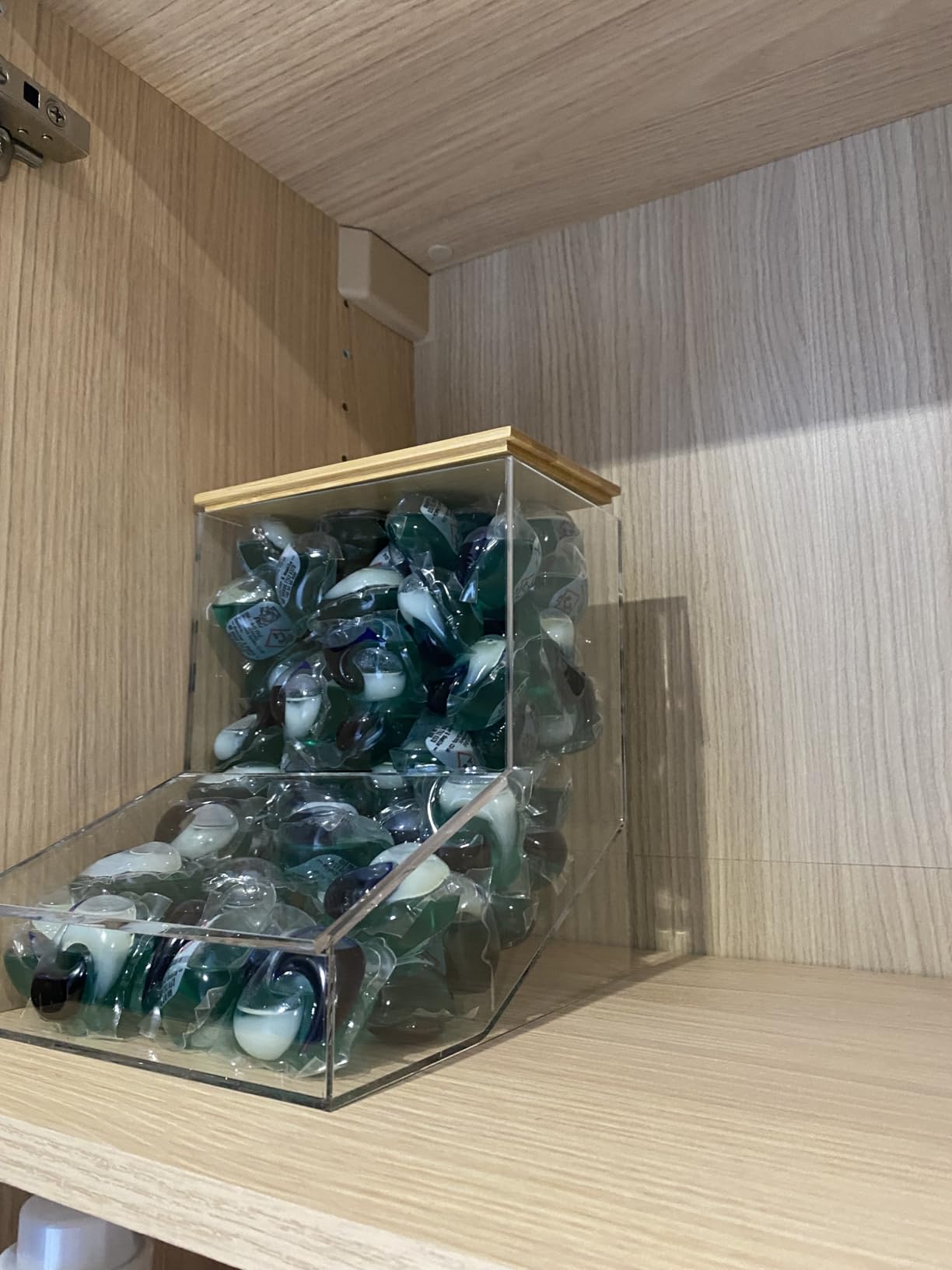 JYPS Boîte Lessive Acrylique Trapèze XL Transparente Couvercle