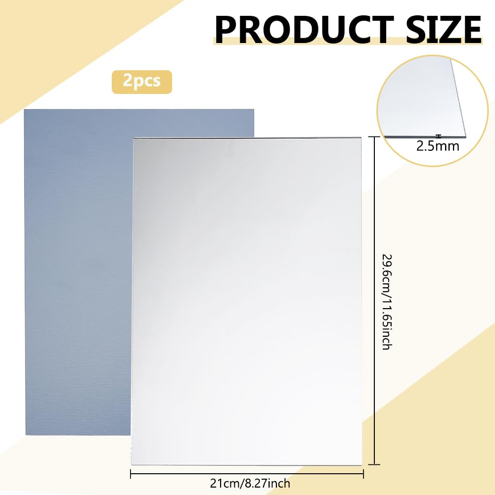 BENECREAT feuilles miroir acrylique argent 30x21cm lot de 2