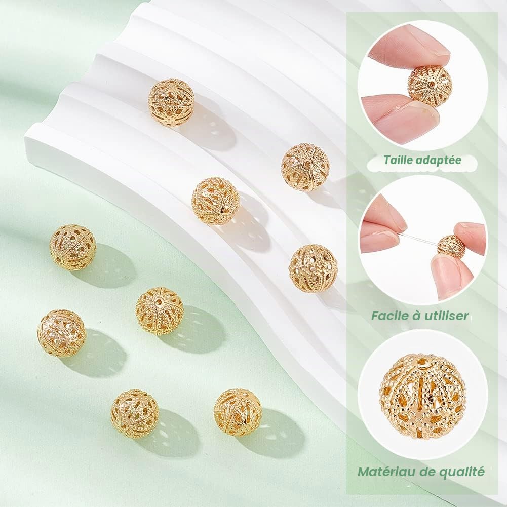 BENECREAT Perles filigrane plaqué or 10mm x40