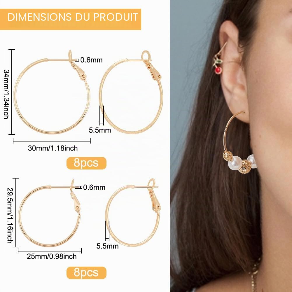 BENECREAT créoles plaqué or 18K 16 pcs 2 tailles