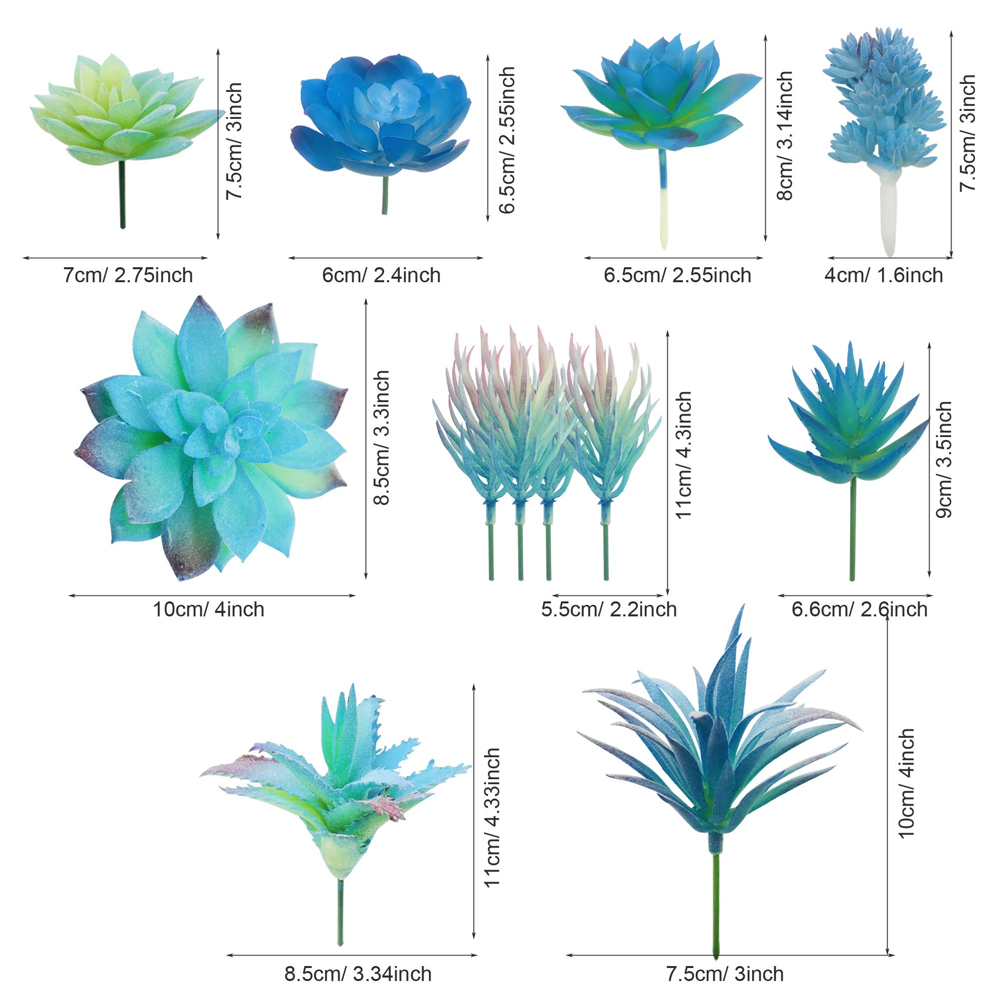 Cayway plantes succulentes artificielles Style 11 bleu 21 pcs