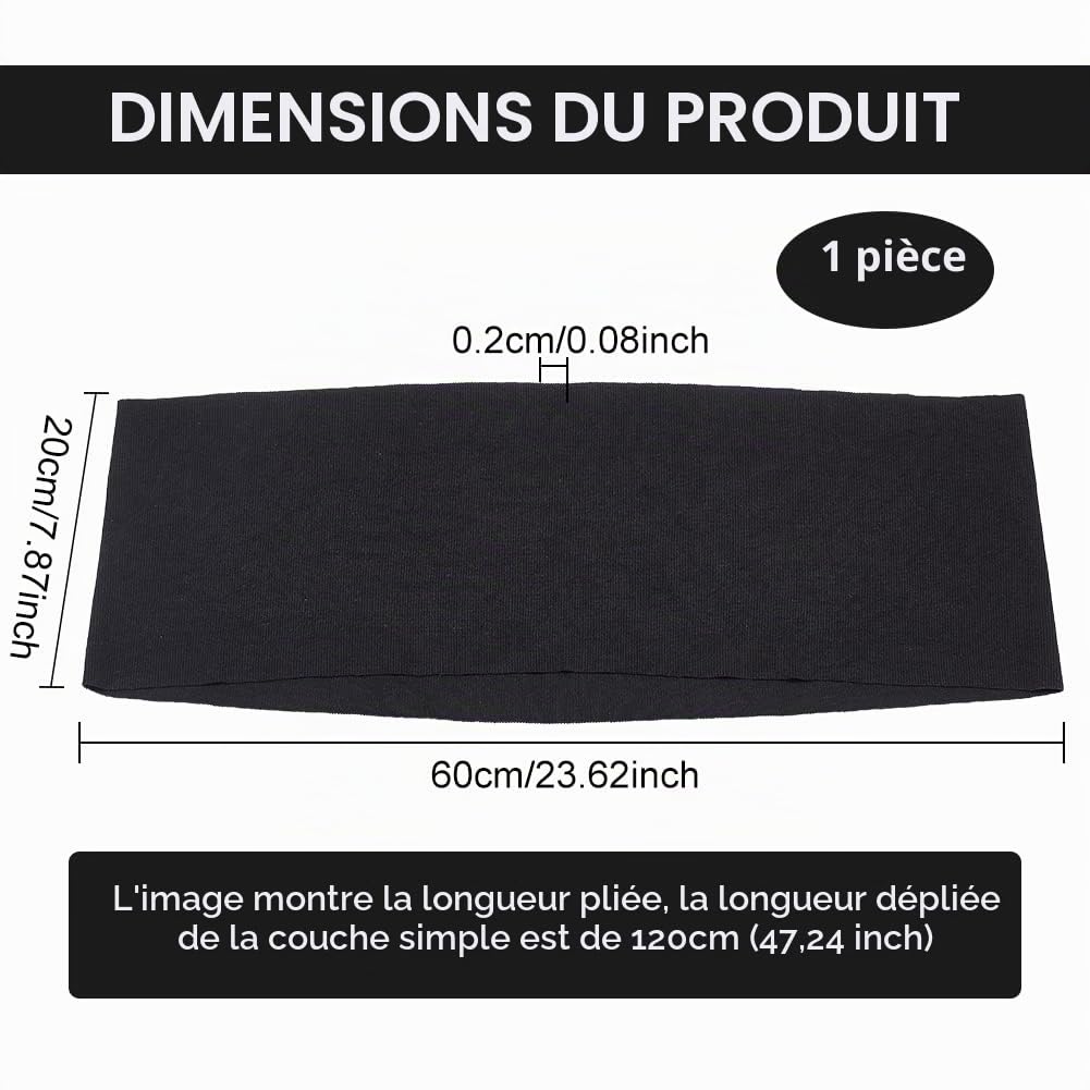 BENECREAT Tissu Côtelé Élastique Noir 60x20cm Poignets Col