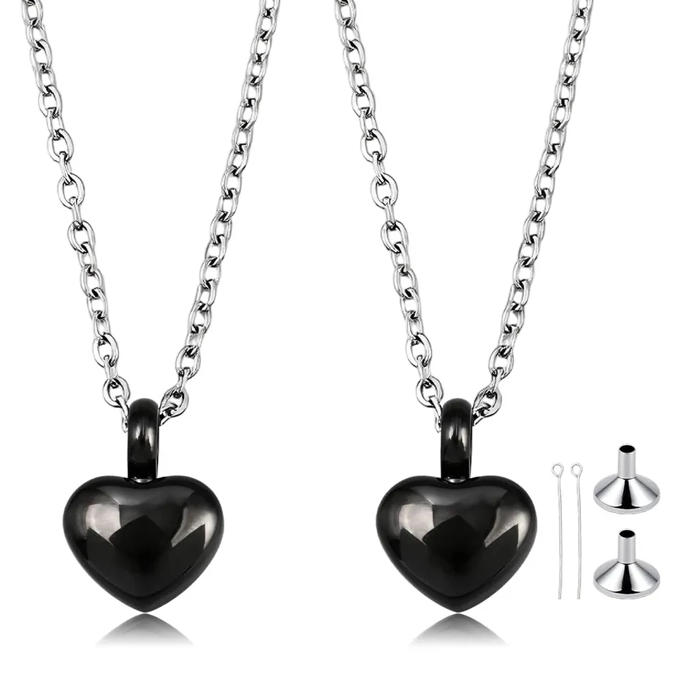 BENECREAT Pendentif Mémorial Cœur Acier Inoxydable Noir 2pcs