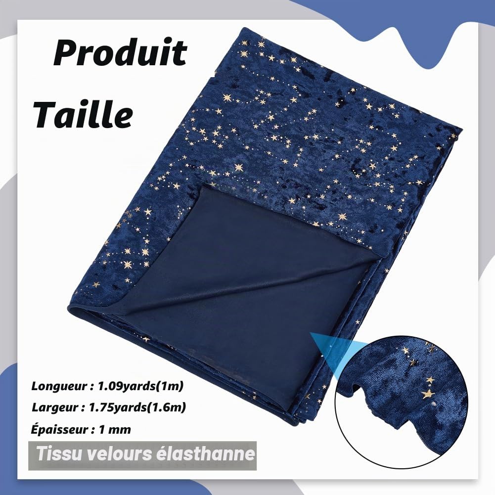 BENECREAT tissu velours étoilé bleu marine 1m x 1,6m étoiles dorées