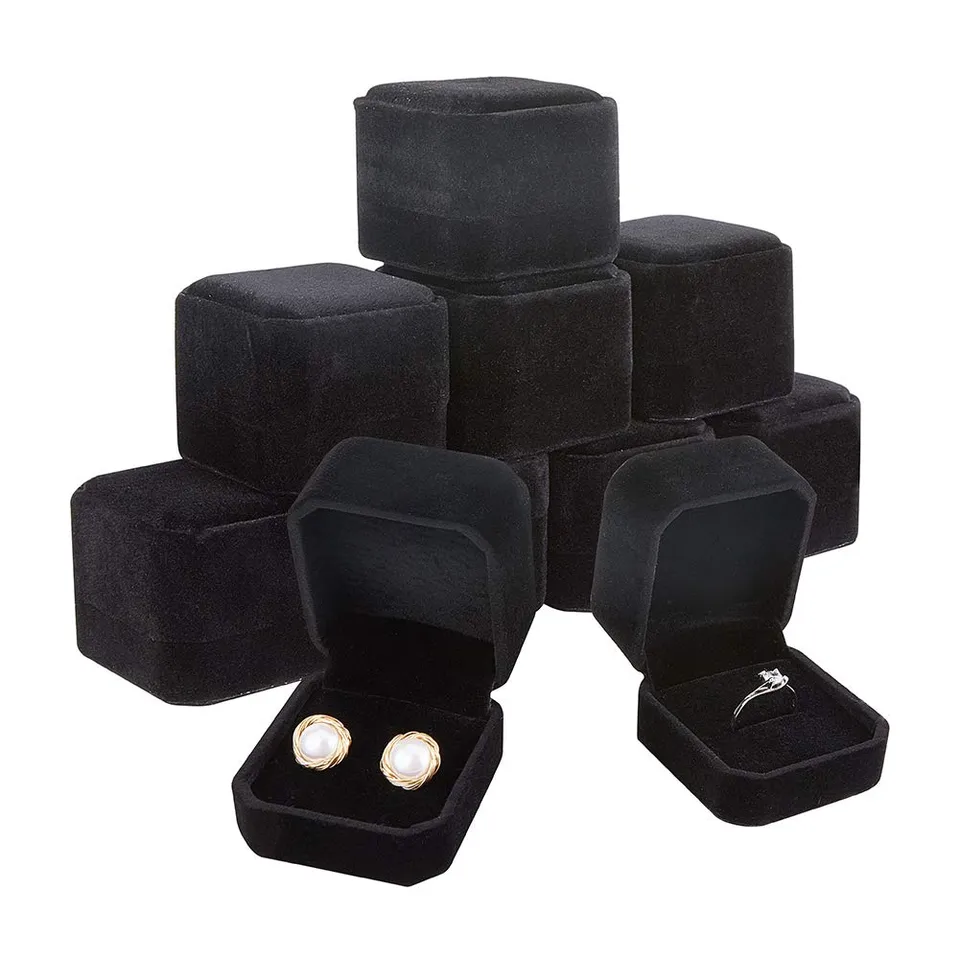 BENECREAT Boîte Bague Velours Noir 10 Pièces Carrée