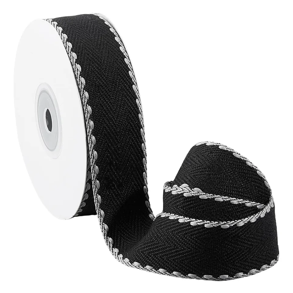 BENECREAT Ruban Rayures Polyester Noir 25mm 9,14m