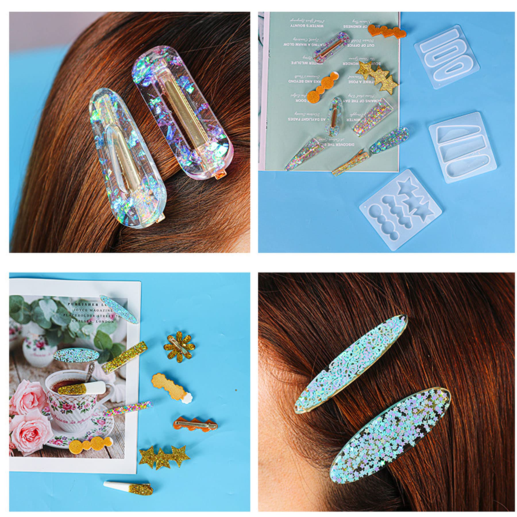 Cayway kit 7 moules résine barrettes silicone + 24 pinces