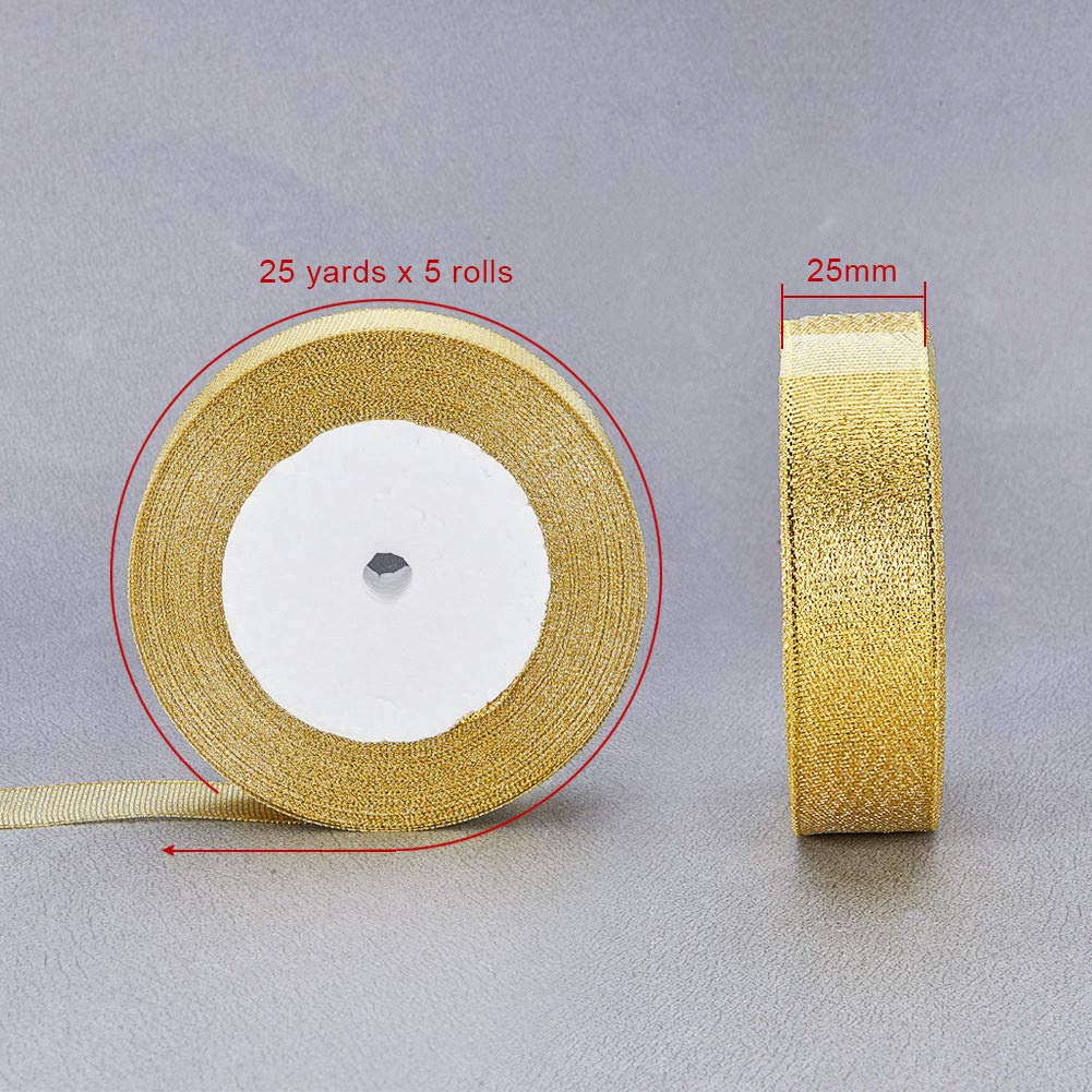 BENECREAT Ruban Organza Paillettes Or 25 mm 5 x 25 verges