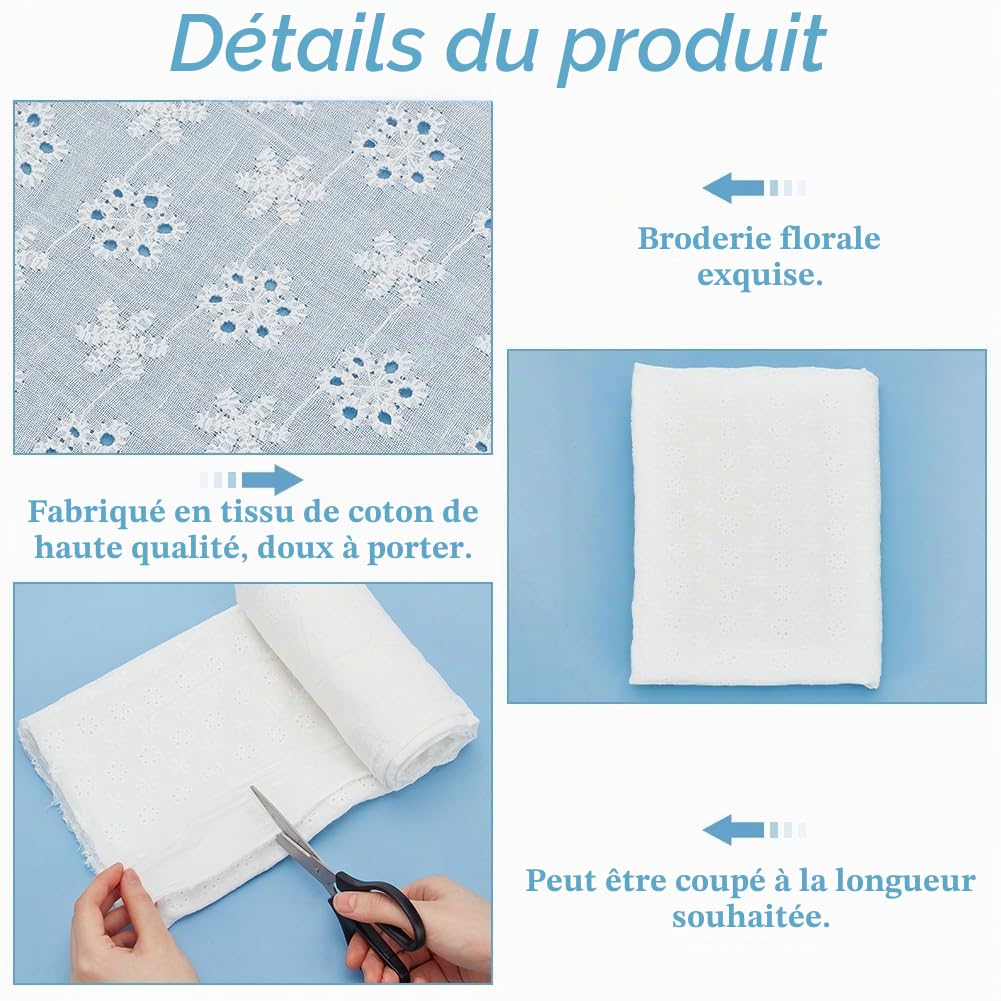 BENECREAT Tissu dentelle coton blanc 153x91 cm