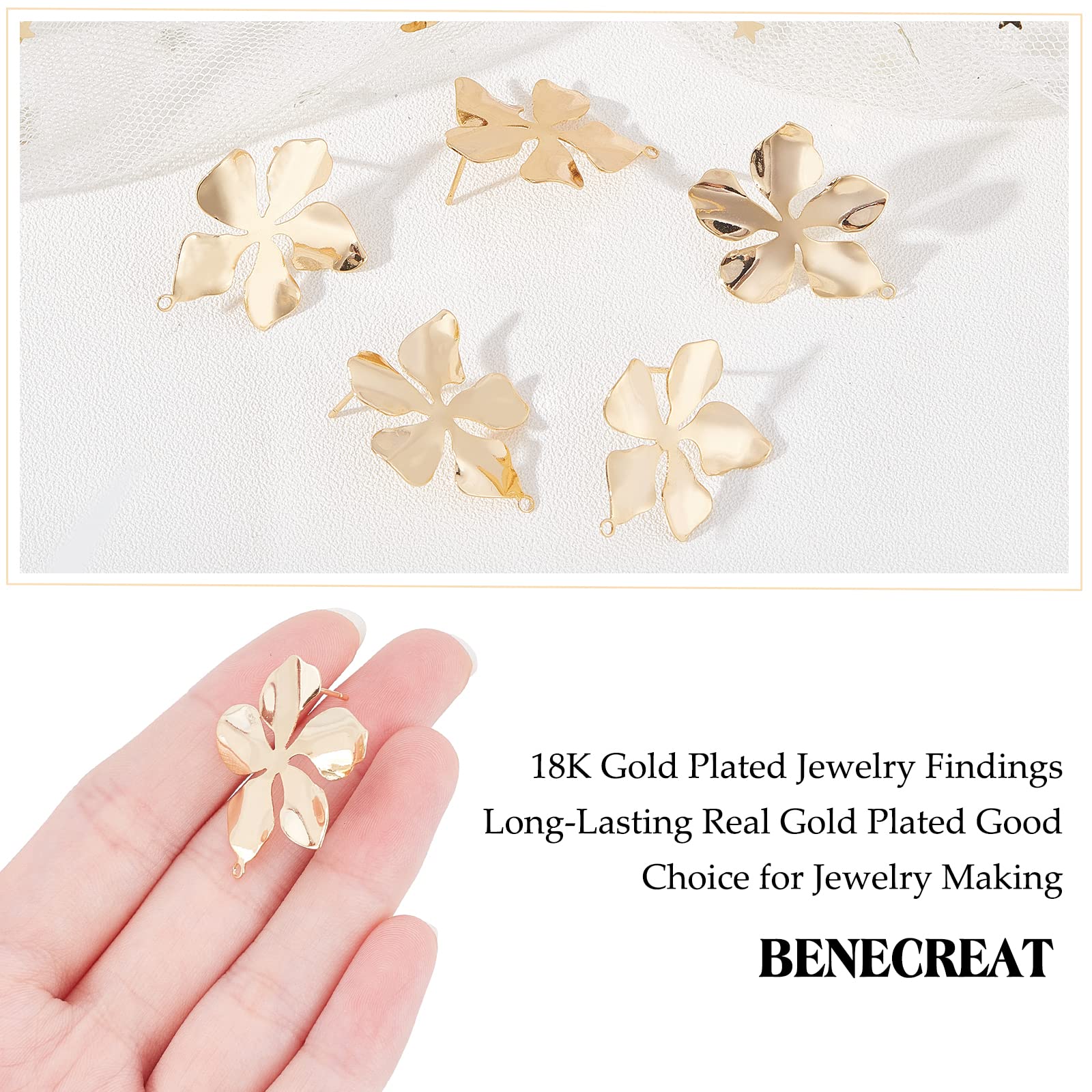 BENECREAT Boucles Oreilles Fleur Torsadée Doré 29mm x5