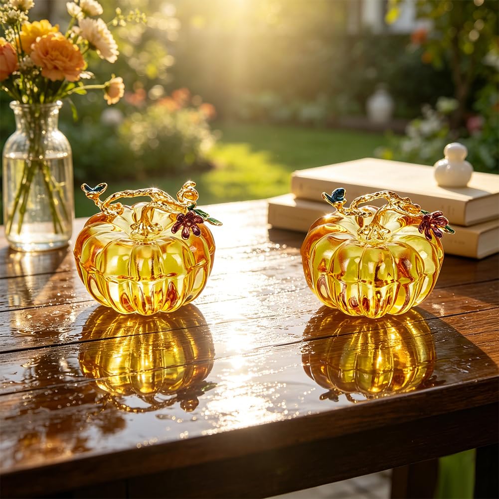 BENECREAT figurines citrouille verre doré 66 mm x2