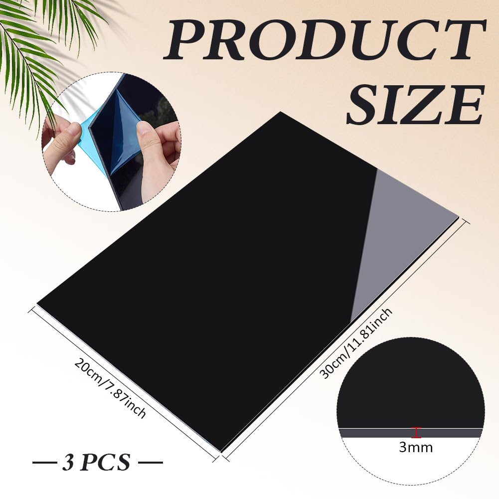 BENECREAT feuille plastique ABS noire 300x200mm 3mm lot 3