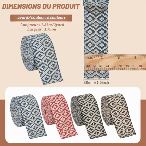 BENECREAT Ruban Jacquard Losange 38mm 4 Couleurs 7,3m