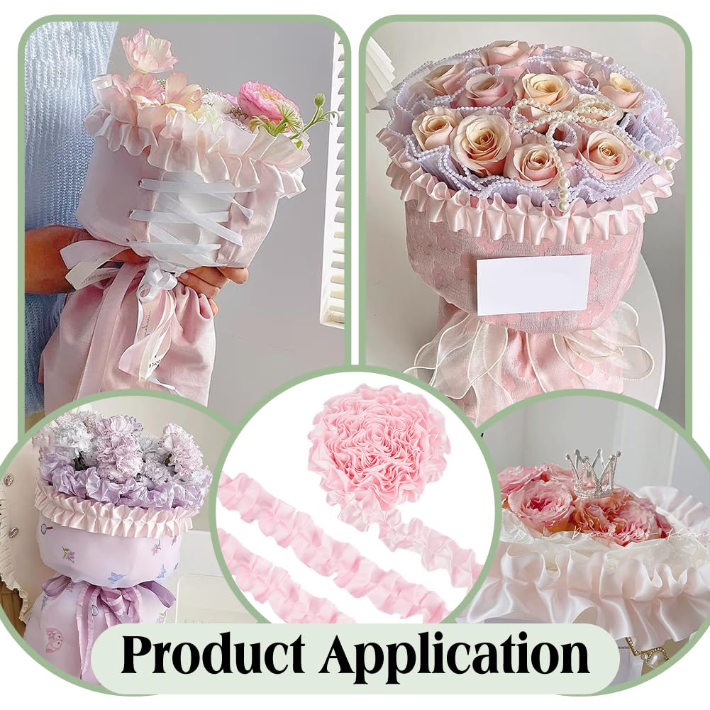 BENECREAT ruban satin plissé rose 5m 50mm volants
