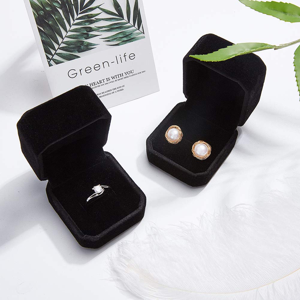 BENECREAT Boîte Bague Velours Noir 10 Pièces Carrée
