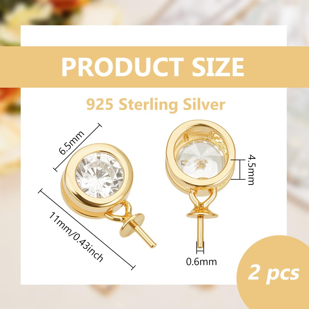 BENECREAT Bélière Vis Dorée Argent 925 Zircon x2