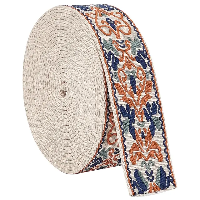 BENECREAT Beige sangle jacquard broderie 38 mm x 4,5 m
