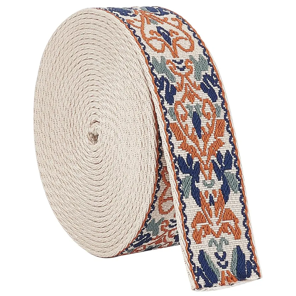 BENECREAT Beige sangle jacquard broderie 38 mm x 4,5 m