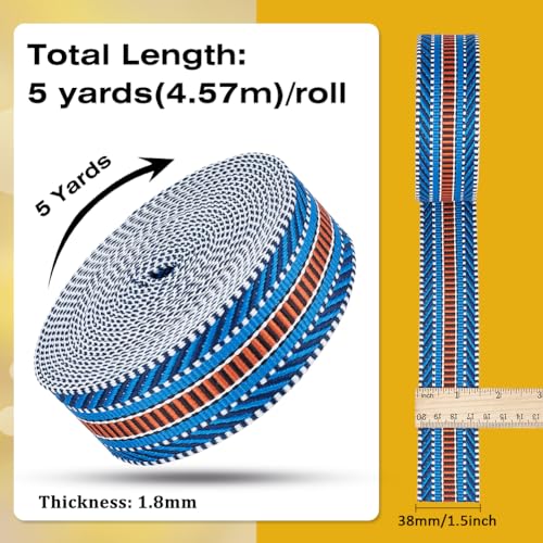 BENECREAT Ruban Jacquard Rayures 38mm Bleu Foncé 4,6m Polyester