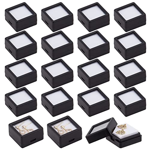 BENECREAT boîtes gemmes noires verre 2,9cm 16 pcs