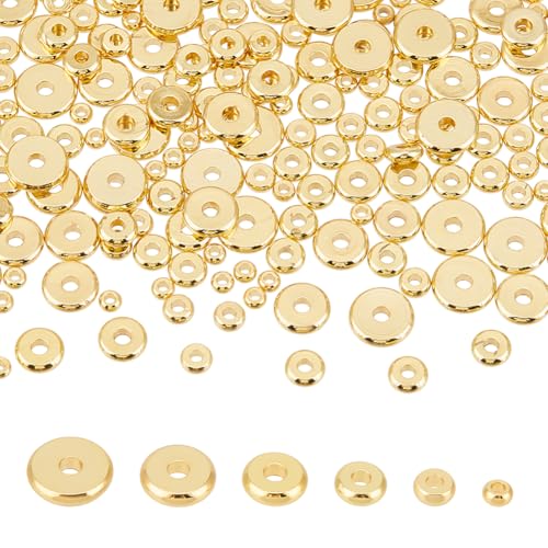 BENECREAT Perles intercalaires laiton or 18ct 210pcs 3-8mm