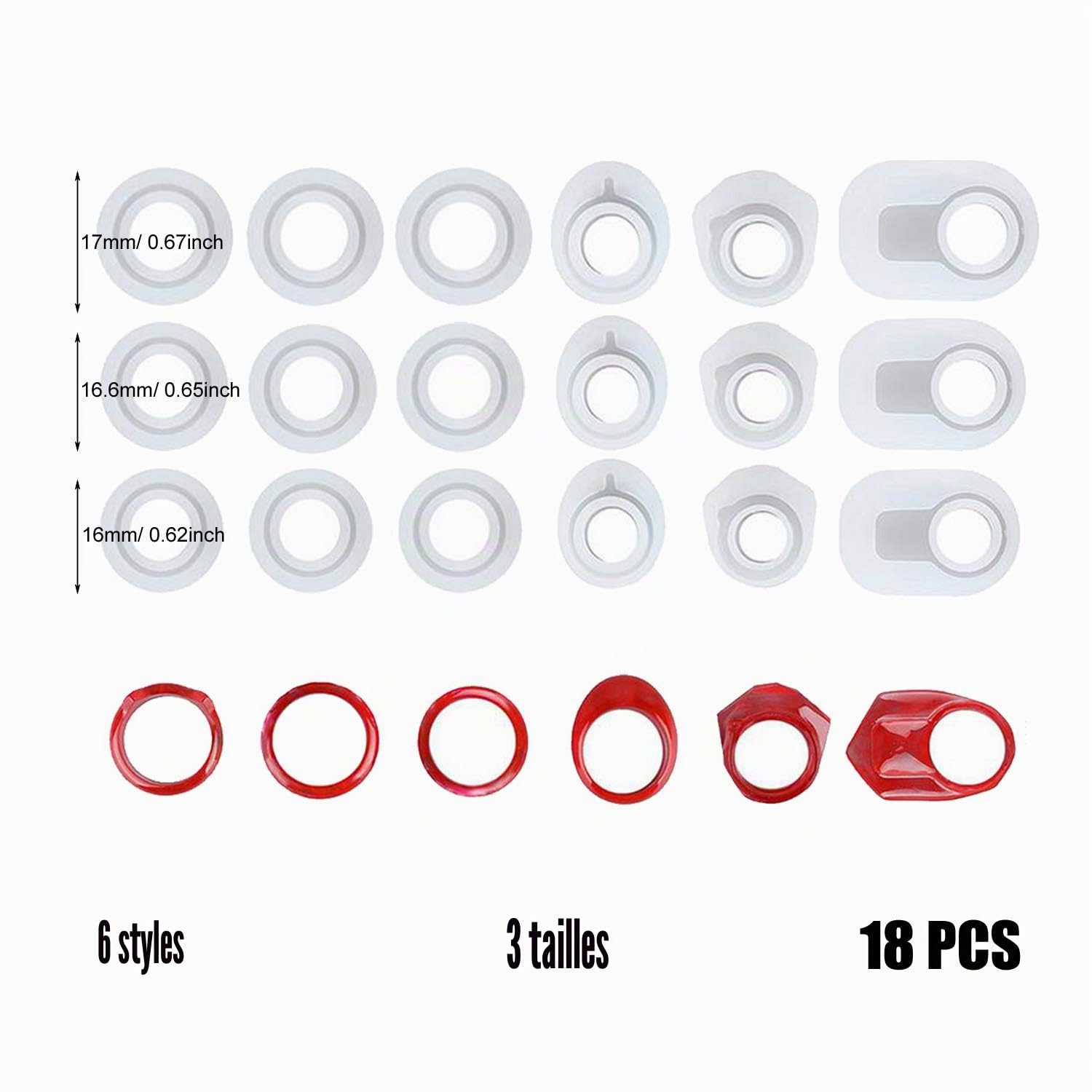 Cayway Style 4 Moule Bague Silicone Résine 45 Pièces