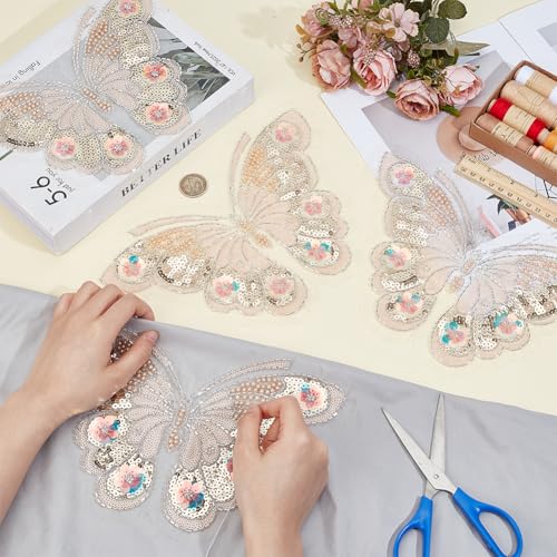 BENECREAT Patch Papillon Rose Applique Paillettes 17,5x25,2cm