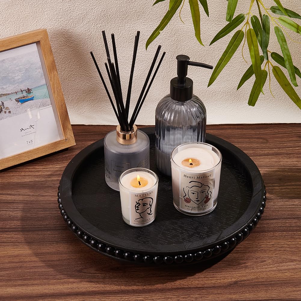 BENECREAT Plateau Bois Rond Noir 31 cm Déco Plante