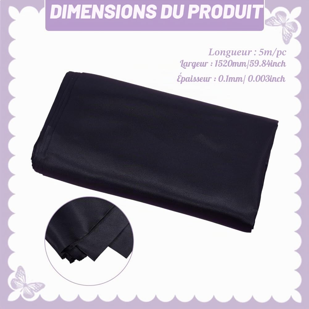 BENECREAT Satin Brillant Tissu Noir 5m x 152cm