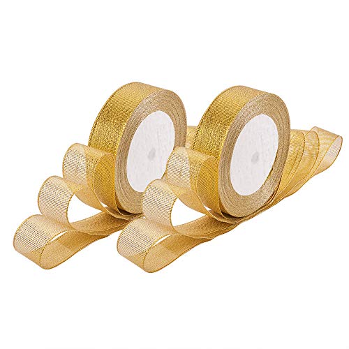 BENECREAT Ruban Organza Paillettes Or 25 mm 5 x 25 verges
