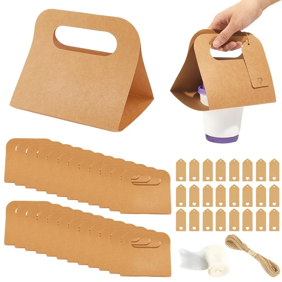 BENECREAT Porte-Gobelets Papier Kraft Poignée x24 Trou 8cm