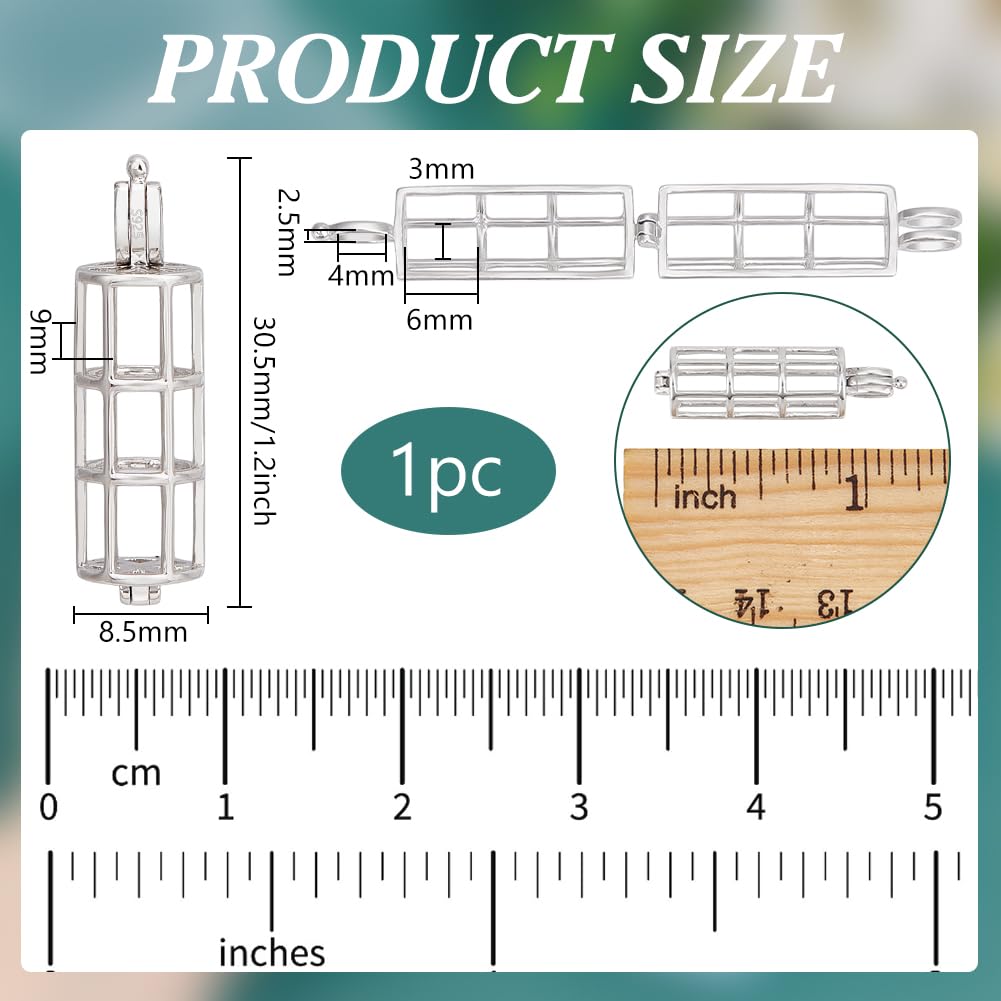 BENECREAT Cage Tube 30.5x8.5mm Breloque Argent Rhodium