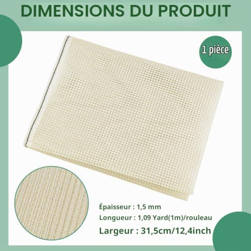 BENECREAT Toile Point de Croix Tissu Broder 100x31,5 cm Blanchâtre