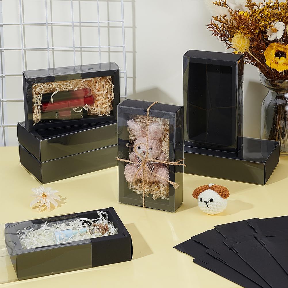 BENECREAT Boîte Cadeau Tiroir 15x8x4cm Noir x20 à Fenêtre