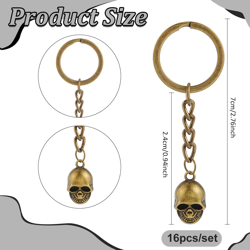 BENECREAT porte-clés crâne bronze antique 70 mm lot de 16