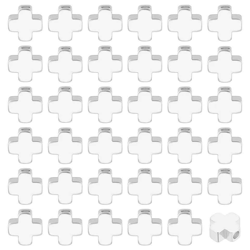 BENECREAT Perles Croix Argent 6x6x3 mm 60 Pièces