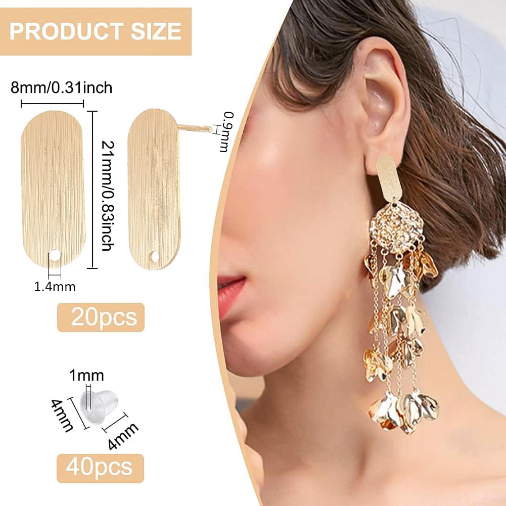 BENECREAT Clous d'Oreilles Ovales 20 pcs Plaqué Or 18K