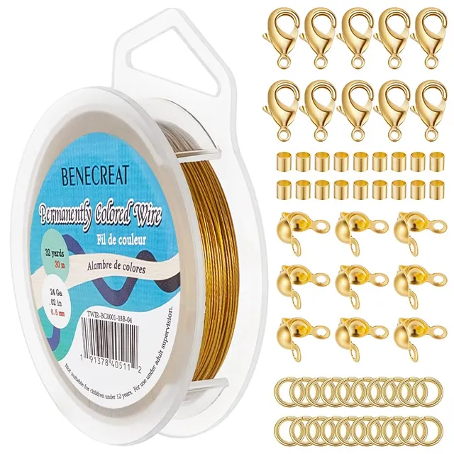 BENECREAT Kit fil acier 0,5mm 30m fermoirs dorés 520 pcs