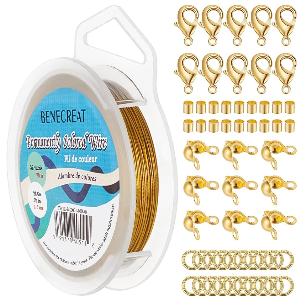 BENECREAT Kit fil acier 0,5mm 30m fermoirs dorés 520 pcs
