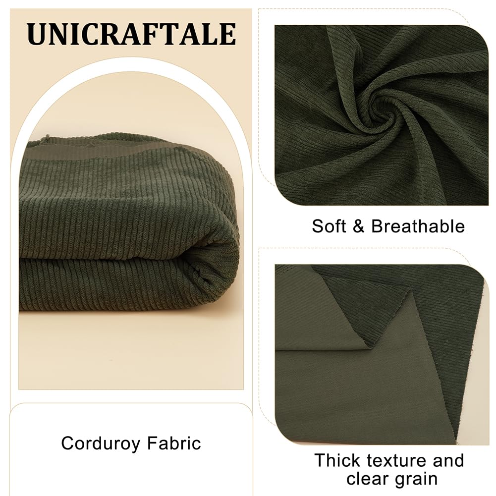 BENECREAT Tissu Velours Côtelé 155x100 cm Vert Olive Foncé Polyester
