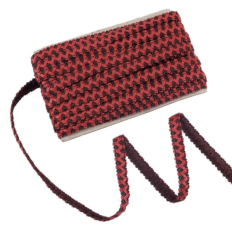 BENECREAT Galon Tressé Similicuir Rouge 13,5mm 13,72m
