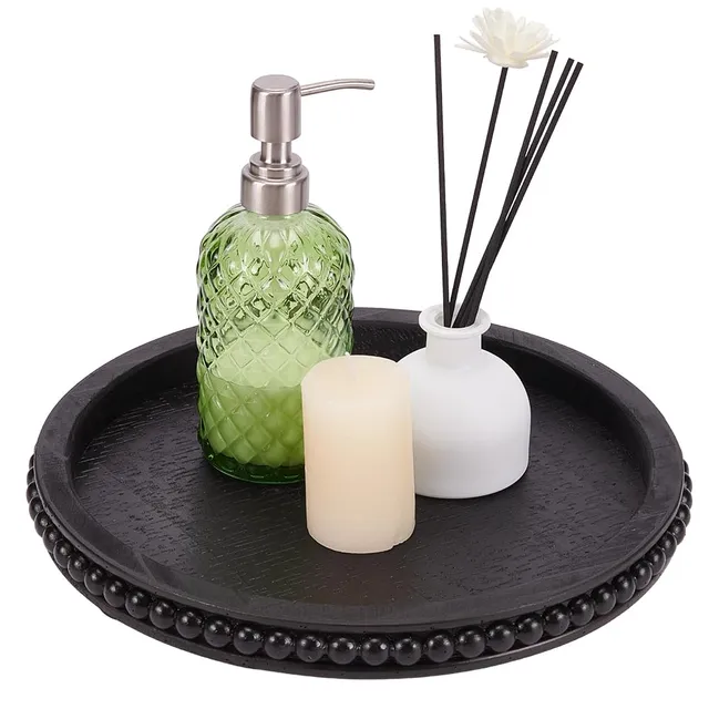 BENECREAT Plateau Bois Rond Noir 31 cm Déco Plante