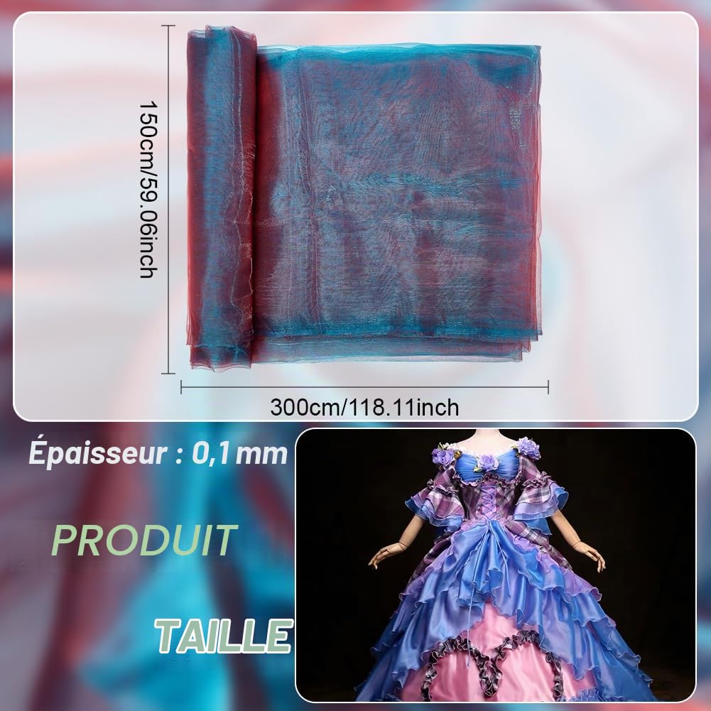 BENECREAT Tissu Organza Bicolore Bleu 3m x 150cm Léger