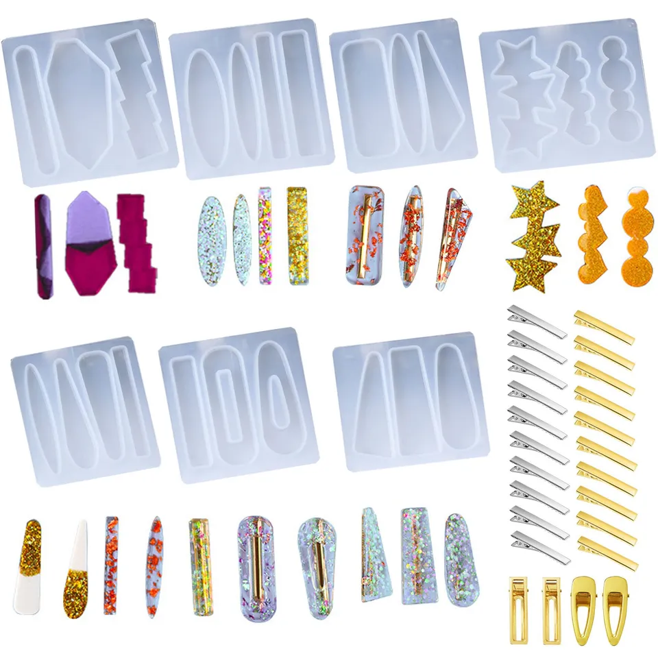 Cayway kit 7 moules résine barrettes silicone + 24 pinces