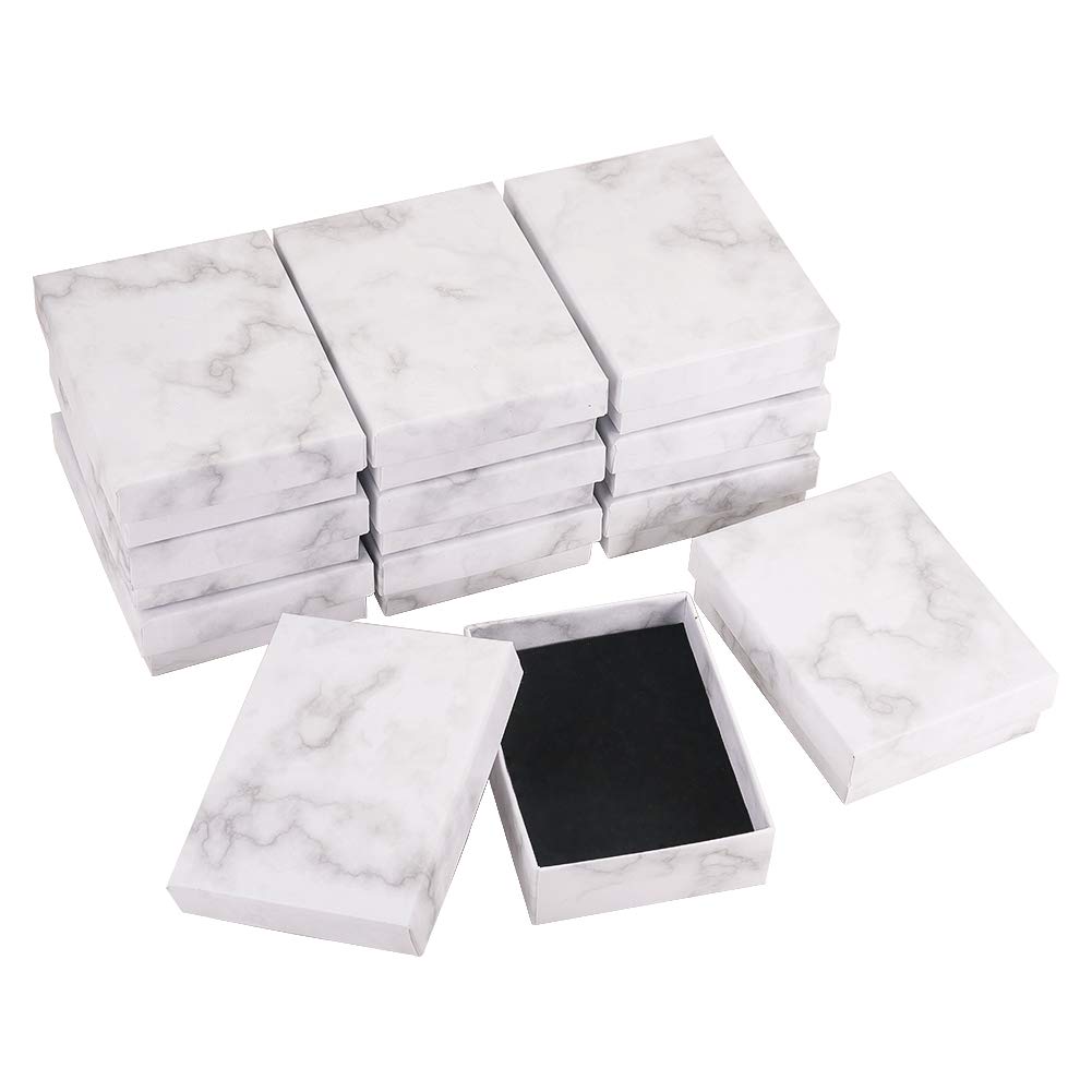 BENECREAT Boîte Bijoux Carton Marbre Blanc 21cm x8