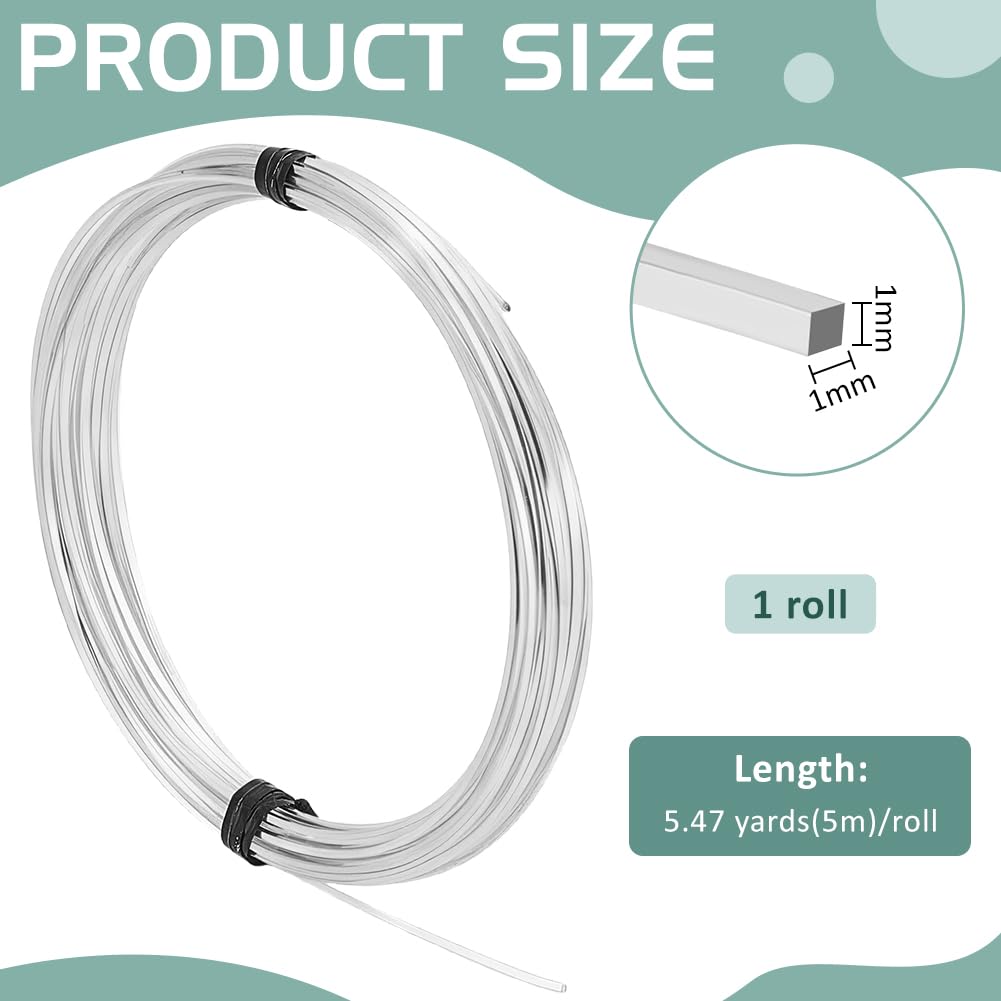BENECREAT Fil Laiton Argenté Carré 1 mm 5 m Bijouterie