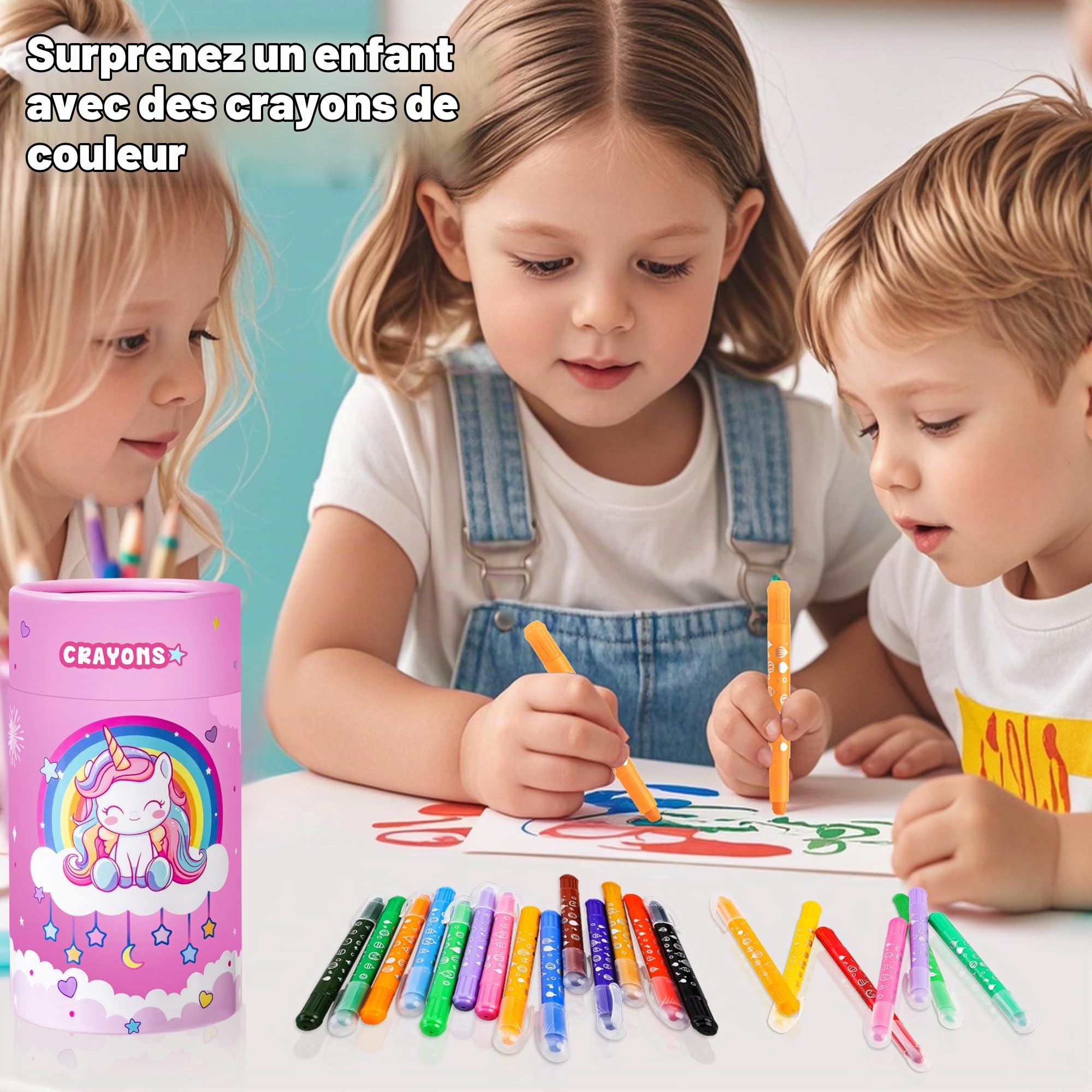 JYPS crayons enfants licorne 24 couleurs lavables